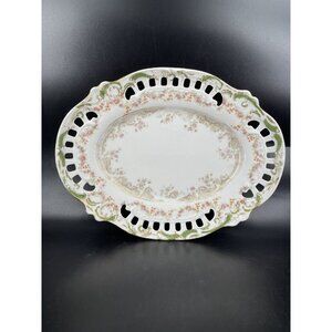 MONTMERY ST CLOUD SERVING PLATTER TRAY DISH RETICULATED FLORAL GOLD GREEN ANTIQ